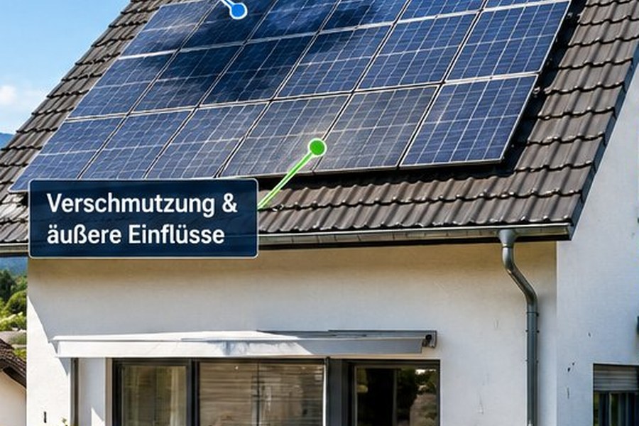 Beispiel PV-Anlage mit Verschmutzung und äußeren Einflüssen